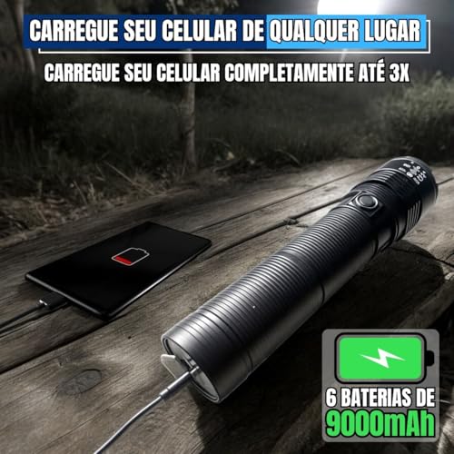 Lanterna Tática XHP160 Recarregável + Faca Tática Aço Premium Luz Forte e Lâmina Afiada. Ideal para