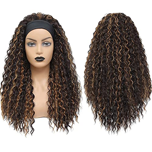 Image of XSY Highlight Headband Wig Human Hair Curly Headband Wigs for Black Women None Lace Front Machine Made Human Hair Wig 150% Density 4 /27# Highglight Wig (20 Inch)
