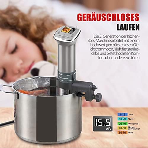 KitchenBoss Sous-Vide Garer Sous-Vide Stick: Coloured LCD Recipes | G321 Silver | Ultra Quiet | Brushless DC Motor | 1100 Watt | IPX7 Waterproof