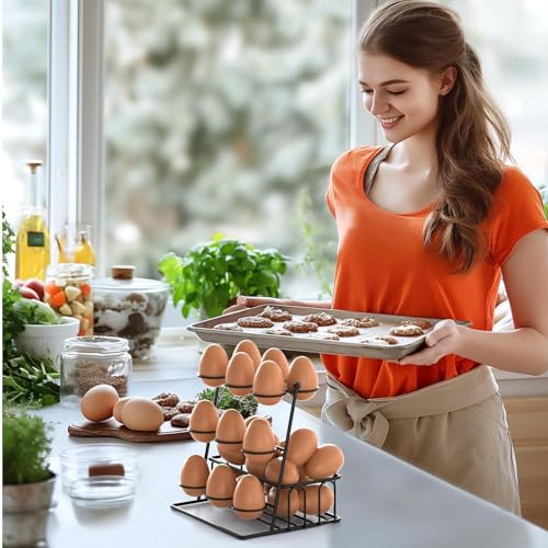 Cesta organizadora de huevos para cocina con soporte decorativo de gran capacidad 4