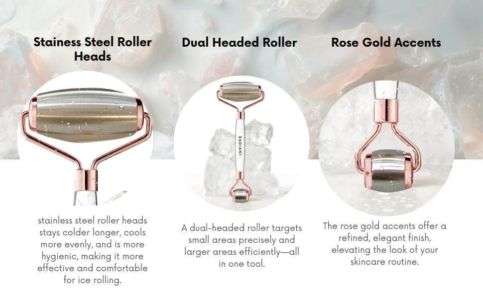 Ice Roller for Face, Dual-Head Stainless Steel, Rose Gold, Facial Massage Tool for Puffiness Reduction, Skin Tightening, Circulation - Image 4