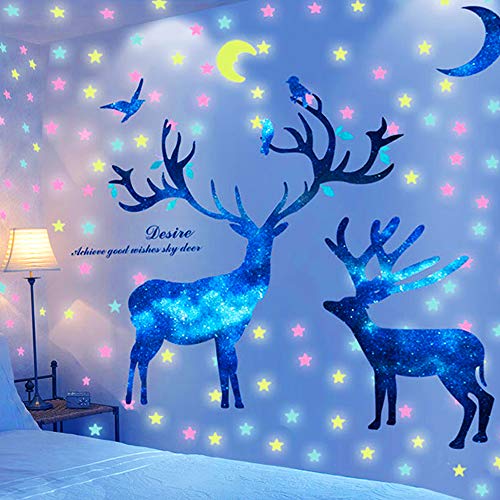 Glow in The Dark Wall or Ceiling Starry Deer Stickers, AUHOKY Bright Wall