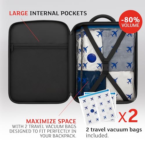 Image of Lavatelli - Vacuum Backpack, Under-Seat AirBag 40x30x20 cm + 2 Vacuum Bags Compression 40x45 cm, Air bag Compatible with IndiGo size, Extra Space Low-Cost Flight Luggage. Premium Travel Organiser