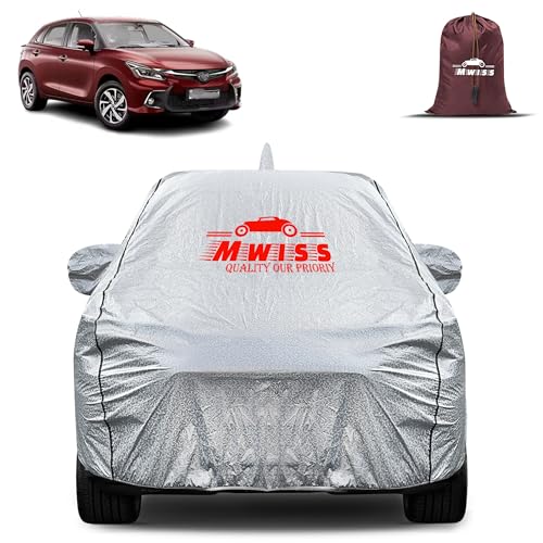 Image of Waterproof Car Body Cover for Toyota Glanza | Mirror & Antenna Pocket Anti-Scratch with Soft Cotton Inner Lining Triple Stitched Protection| Heat Resistant | Rain Protection (Silver)