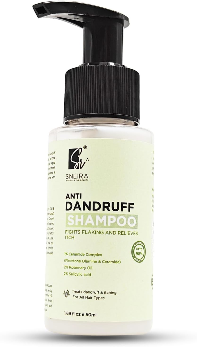 Anti-Dandruff Shampoo 50 ml, 2% Rosemary Oil, 2% Salicylic Acid, 1% Ceramide Complex (Piroctone Olamine) Reduces Upto 98% Dandruff Helps With Itching For All Hair Type, Paraben-Sulphate Free