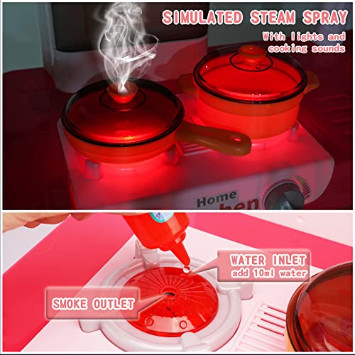 HCFJEH Kids Play Kitchen Toy Playset,Pink Kitchen Toy Set with Play Sink & Pretend Steam, Toddler Kitchen Accessories… - Image 6