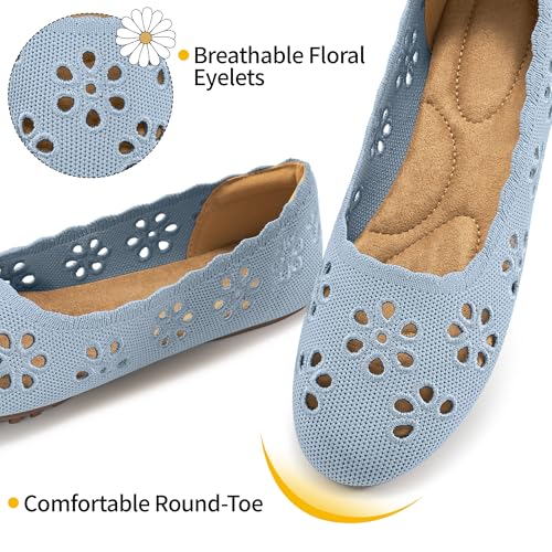 HARENCE Ballet Flats Shoes for Women: Comfortable Round Toe Summer Work Office Flat Slip on Walking Dress Shoes with Breathable Floral Eyelets3