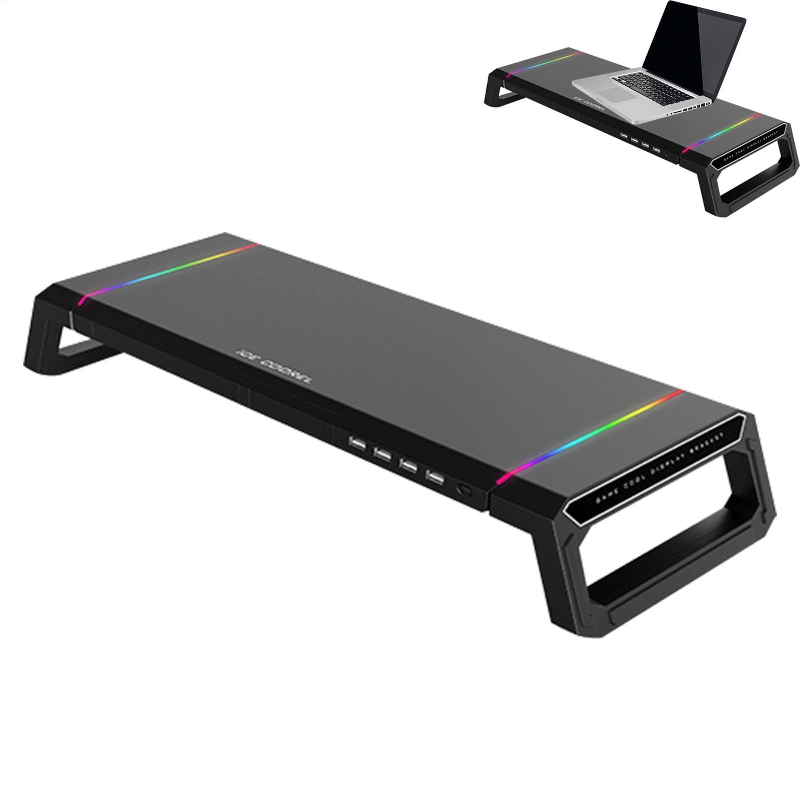 Générique Supporto monitor - Organizzatore da scrivania per monitor del | computer - Supporto per computer portatile per stampante PC pieghevole leggero RGB con 4 porte Hub USB3.0, 9 modalità di