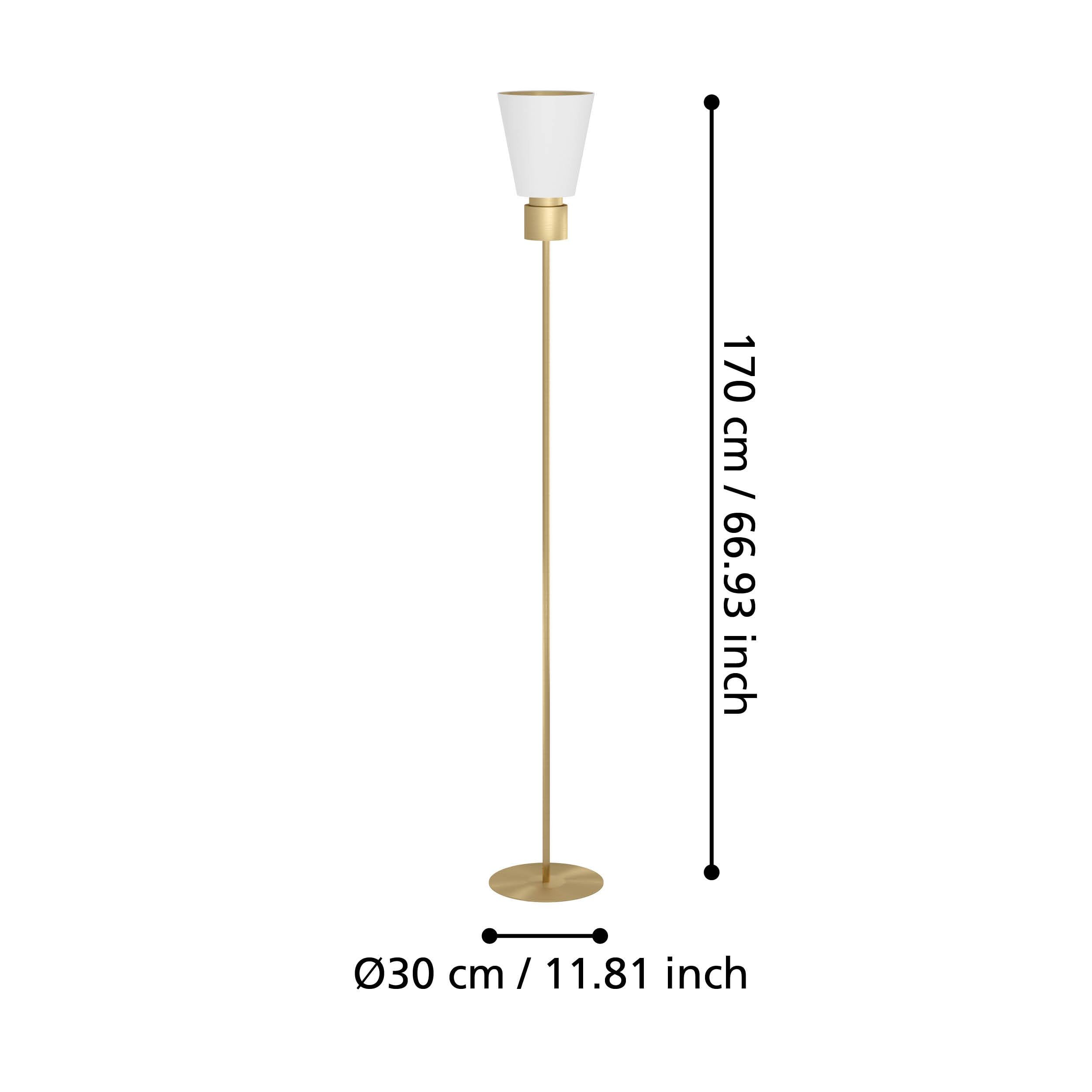 EGLO Stehlampe Aglientina, Deckenfluter minimalistisch | Eck Standleuchte aus Metall in Messing-Gebürstet und Textil in Weiß, Lampe Wohnzimmer, Stehleuchte mit E27 Fassung