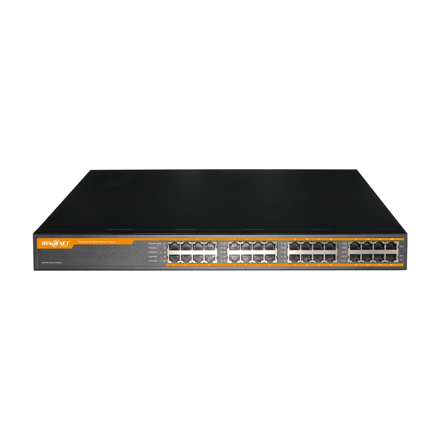 Injecteur PoE++ 16 ports 802.3bt 10G, 16 ports 90 W PoE++@450 W, 1G/2.5G/5G/10 Gbps PoE++ Midspan (modèle : PE916R-10G-BT-450W)
