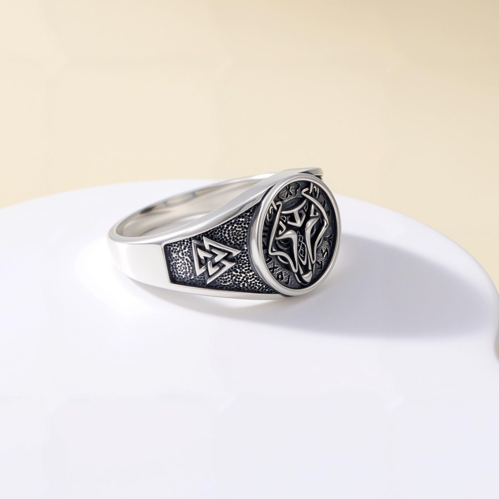925 Sterling Silber Klotzige Wikinger Ringe für Männer Norse Wolf Ring Oxidiert Oldtimer Wikinger Keltischer Schmuck Geschenke für Ehemann Freund Vater Bruder Freund