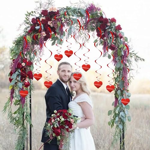 Image of BEISHIDA Red Heart Hanging Swirl Valentine Day Decoration Pre-Strung Hanging Ornament for Wedding Anniversary Engagement Proposal Party Supplies Romantic Party Decorations, Pack of 15