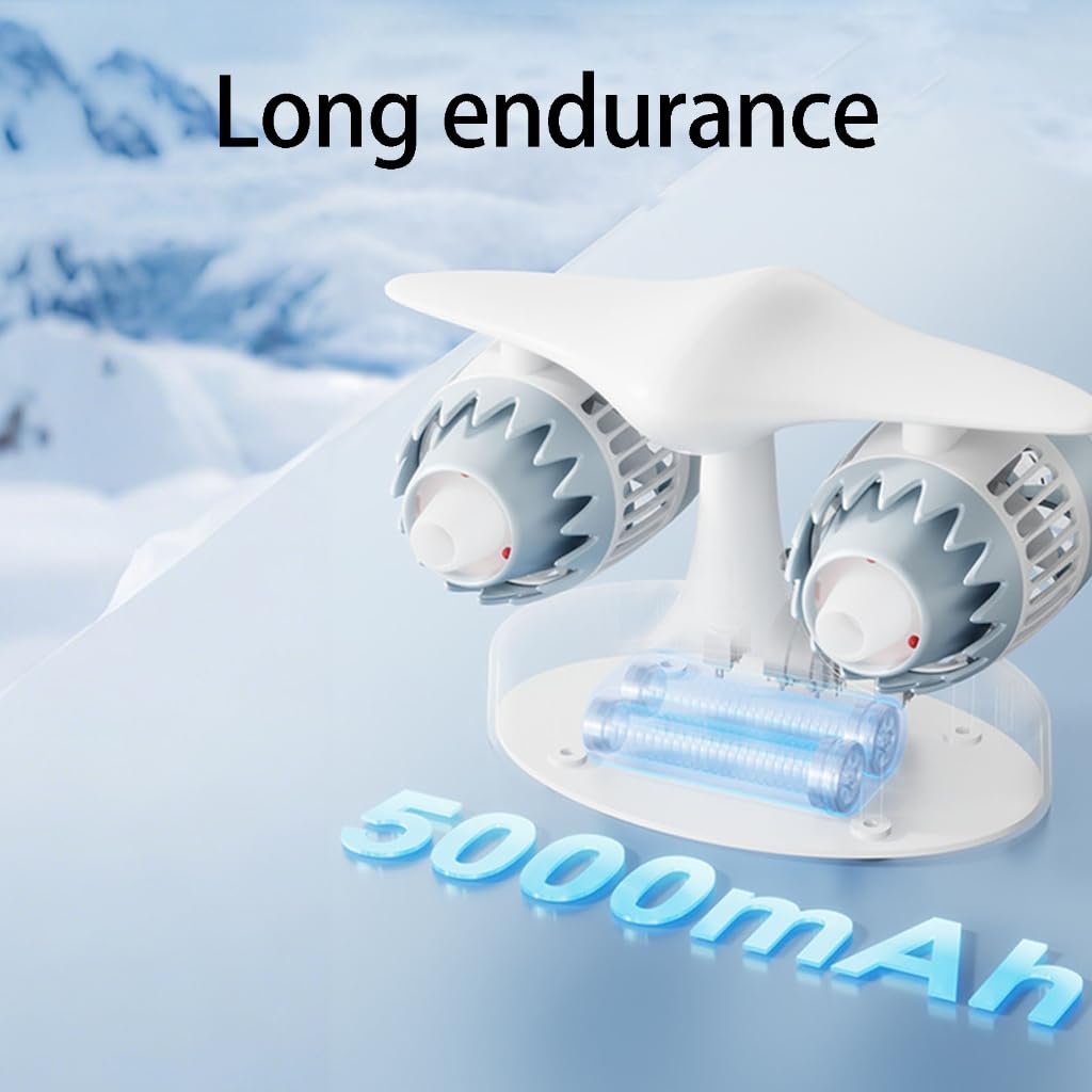 Ventilador de escritorio de 5000 mAh, con forma de plano, doble cabeza, recargable, dispositivo de refrigeración con textura de plástico para viajes y refrigeración