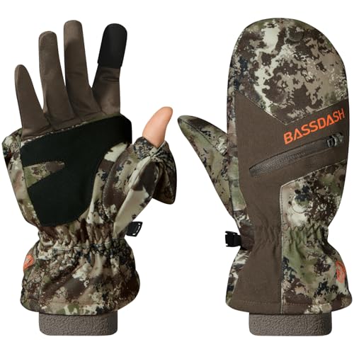 BASSDASH Isolierte Fäustlinge für Herren, Winter-Camouflage, Jagdhandschuhe, wasserabweisend, für kaltes Wetter, Outdoor-Aktivitäten HG04M
