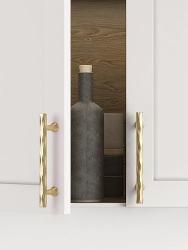 Miniatura 3 de Paquete de 5 tiradores dorados cepillados para gabinete, centro de agujero de 5 pulgadas, manijas decorativas de latón martillado, cajones de