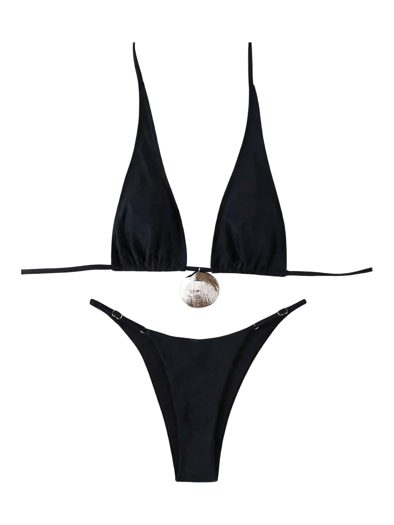 Maillot de bain 2 pièces noir anti-marques de bronzage avec ficelles ajustables