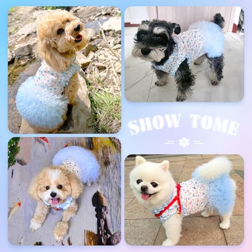 Floral Dog & Cat Dress with Tutu Skirt - Breathable Stretch Pet Clothes for Small Dogs Girl Cats & Puppies Birthday Party Outfit (Blue,Small) - Image 5