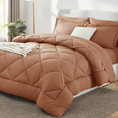 Image of CozyLux Full Size Comforter Sets Pumpkin - 7 Pieces Bed in a Bag Full, Luxury Soft Bed Set for All Seasons, Bedding Set with Down Alternative Comforter, Sheets, Pillowcases & Shams
