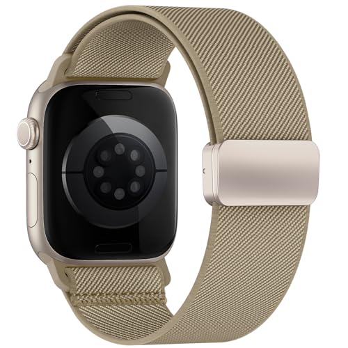 Image of Stretchy Band Compatible with Apple Watch Bands 40mm 38mm 41mm 42mm 44mm 45mm 46mm 49mm Women Men,Strong Magnetic Clasp Elastic Sport Strap for iWatch Series 11 10 9 8 7 6 5 4 3 2 1 Ultra SE /Milk Tea