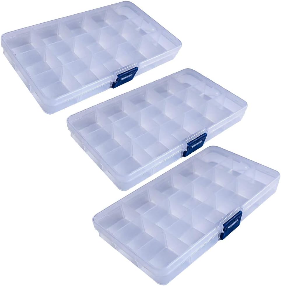 CUMUO 3pcs 15 Clear Adjustable Jewelry Bead Organizer Storage Box Container Case (15 Grids)