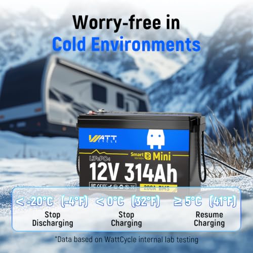 Image of WattCycle 12V 314Ah Mini LiFePO4 Battery 4 Pack, 16.04kWh, 200A BMS