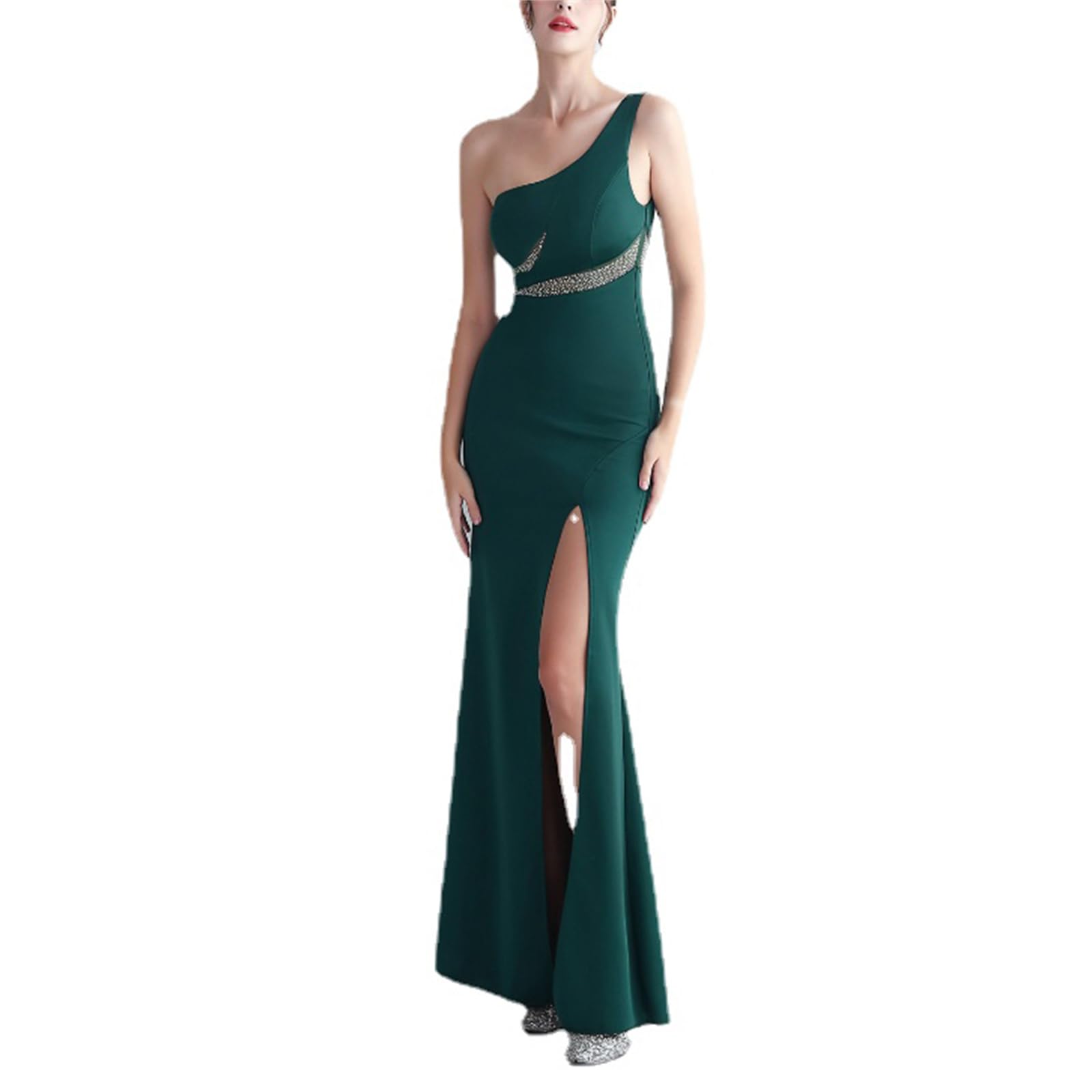 Vestidos largos de verano para mujer, ajustados con diamantes, sexy, con un solo hombro, vestidos de noche para fiesta
