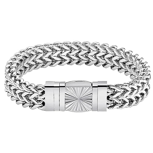 CaptainSteeL Cuban Link Chain Bracelet for Men- 316L Stainless Steel 9/10MM Width Fashion Pattern Snap Button Hip Hop Jewelry,Two Style Cuban Bracelets 18K Gold Plated/Stainless Steel with Gift Box