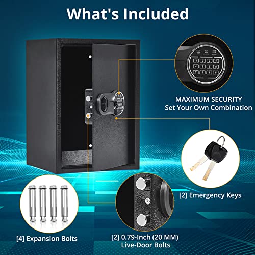 Security Safe With Digital Keypad Lock, 19.6 X 13.7 X 12.2 Inches Steel Safe With Interior Lining And Bolt Down Kit, Secure Documents, Jewelry, And Valuables #TOP3