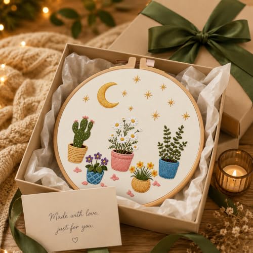 Image of Nuberlic Potted Plant Embroidery Kit for Beginners