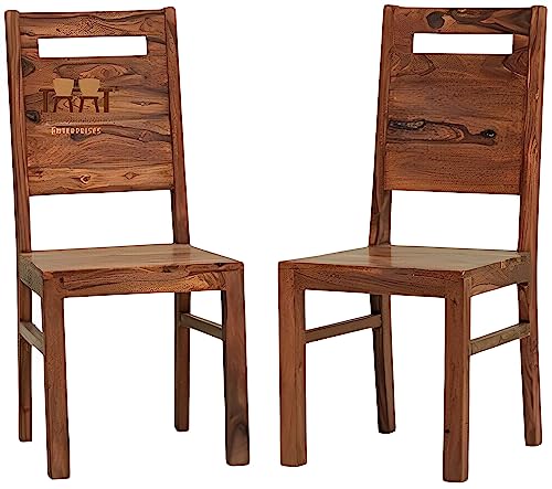 Image of Solid Sheesham Wood Set of Two Dining Chairs for Dining Room | Study Room | Office | Guest Room | Finish Color - Teak Finish |