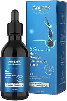 Anyash 5% Minoxidil Hair Growth Oil For Men and Women, Biotin Infused Serum For Hair Regrowth and Thinning, Natural Treatment for Thicker, Longer, Fuller, Healthier Hair, 60ml