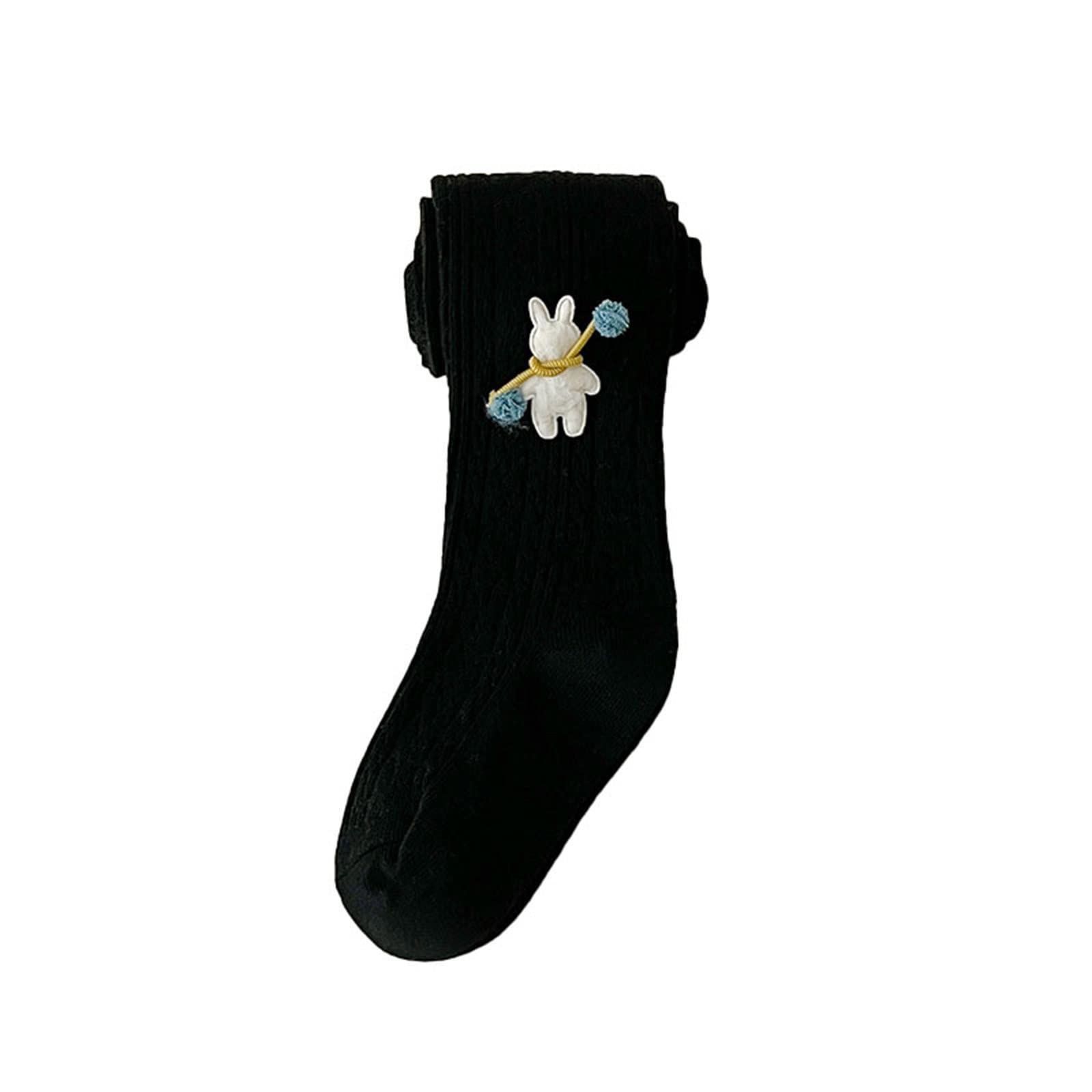 RNTOP Toddler Baby Girls Soft Tights Pants Bunny Seamless Leggings Tights Warm Knit Leggings Little Girl (Black, 2-4 Years)