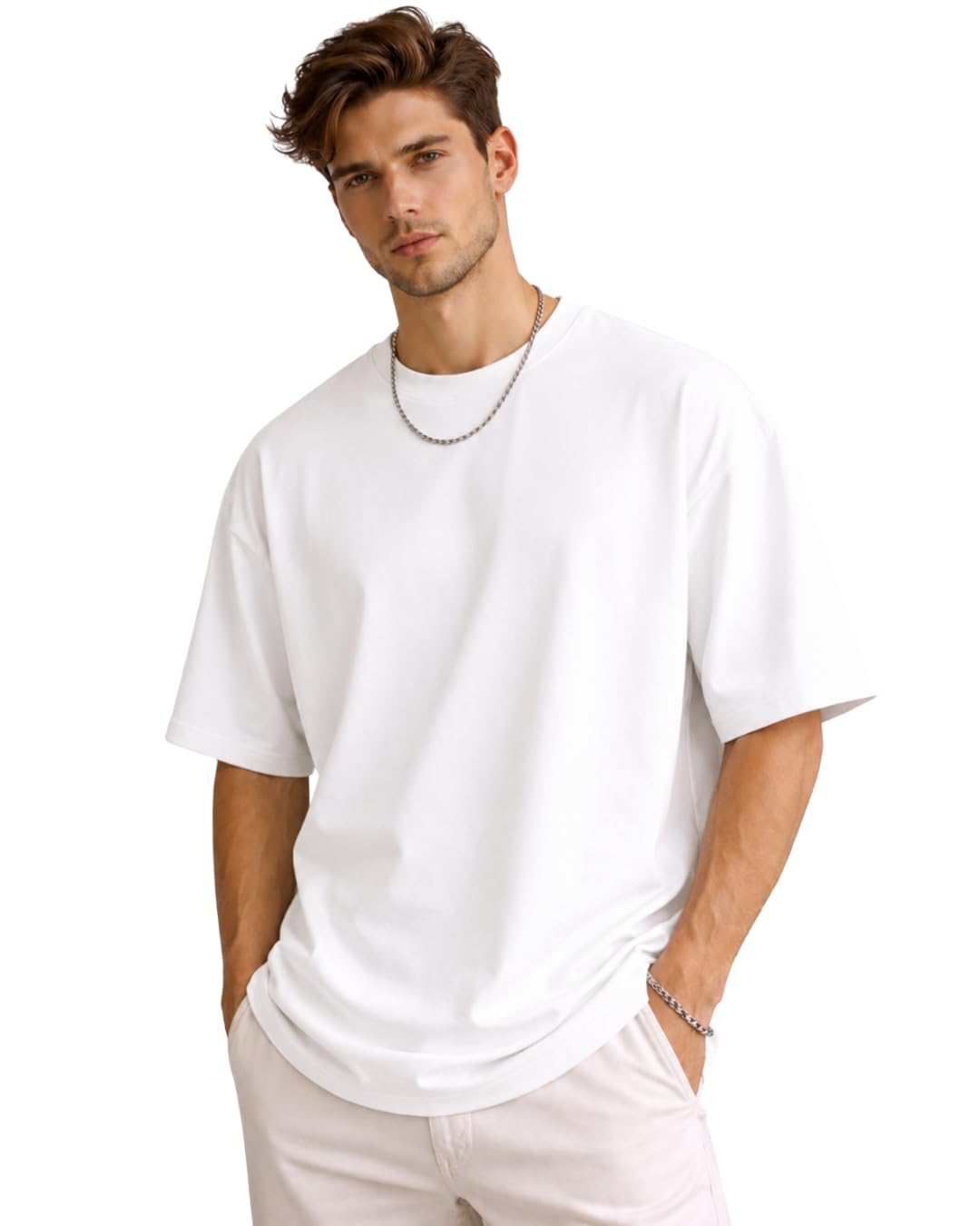 vel Plain 100% Pure Lightweight Cotton Oversized Baggy Fit Drop Shoulder Half Sleeves Round Neck Solid Pure 100% Cotton T-Shirt for Men-picture-41