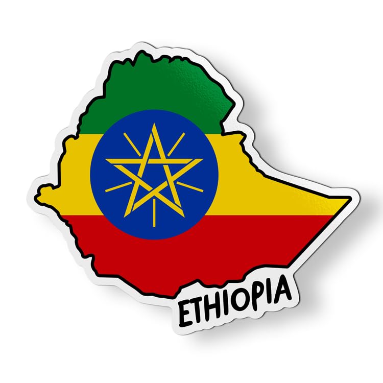 Ethiopia Map with Flag Magnet for Car Fridge Locker Metal Door - 4"