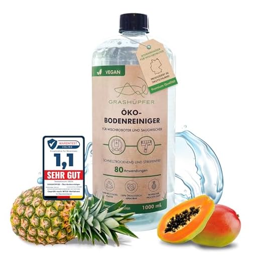 Grashüpfer® Wischroboter Reinigungsmittel für Saugwischer | Öko Bodenreiniger Mittel kompatibel mit allen Wisch-/und Saugrobotern | 1000 ml Konzentrat | ca. 80 Anwendungen [Tropischer Früchte Duft]