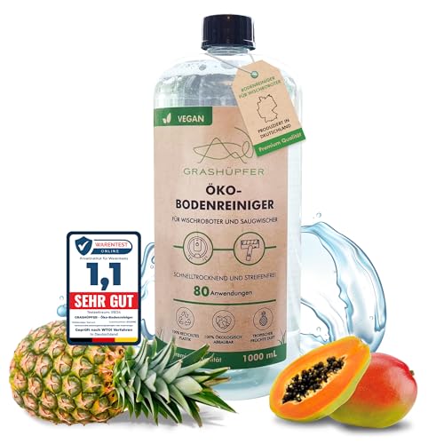 GRASHÜPFER® Öko Bodenreiniger für Wischroboter [TROPISCH] - Wischroboter Reinigungsmittel kompatibel mit Roborock, Dreame, Ecovacs & Co. geeignet für Laminat, Parkett, Vinyl & Fliesen - 1000ml 1
