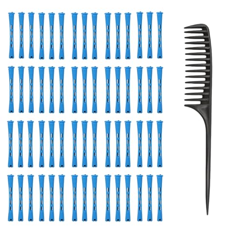 VEGCOO 60 Pièces Bigoudis Cheveux, 0,35 Pouces avec Peigne Barres de Permanente Perm Kit, Barres de Perm à Froid pour les Cheveux Naturels Longs Cheveux...