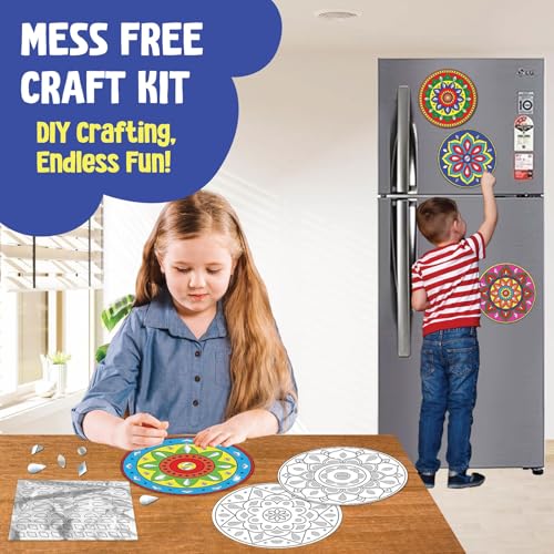 Image of SparkLPlay DIY Mirror Mandala Art Kit for Kids. Coloring Set with - 6 Magnetic Cutouts,12 Color Pens & 100+ Mirror Stickers. Creative Art & Craft. Mess Free. Gifts for Kids.