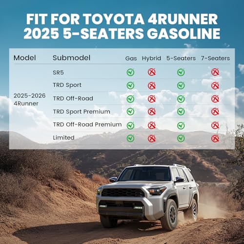 Image of LASFIT Floor Mats for Toyota 4Runner 2025 2026 5 Seats(Not for Hybrid), All Weather TPE Custom Fit Floor Liner for 4Runner SR5 /TRD /Limited 6th gen Front&Rear 4 Runner 2025-2026 Car Mats, Black