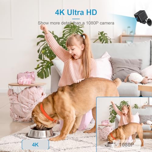 كاميرا مراقبة صغيرة للمنزل بدقة 4K HD وبطارية داخلية لاسلكية وواي فاي وتحكم عبر تطبيق للحيوانات الاليفة من اوبوكام، كاميرا مراقبة صغيرة لغرفة مربية الاطفال مع تقنية كشف الحركة ورؤية ليلية
