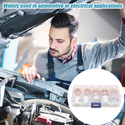 Image of Mandark Car Oil Drain Plug Crush Washer Assortment, 10mm 12mm 14mm 16mm 18mm Auto Engine Fuel Pan Sealing Gasket Kit, Vehicle Oil Plug Seal Replacement Set Accessories, Universal Fit (100PCS)