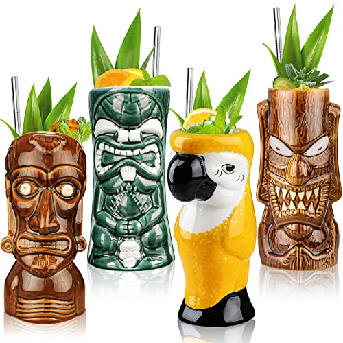 Hileyu Ananasbecher Set - 4 Stück Hawaii Becher Mit Strohhalmen