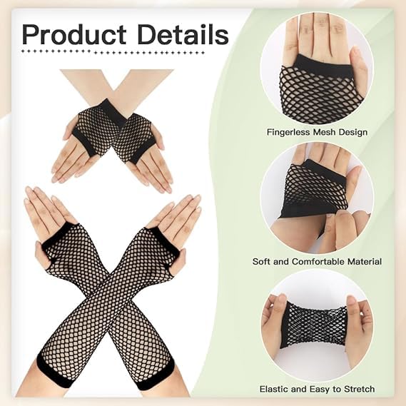 ALUNME Black Feather Satin Opera Evening Wedding Women's Gloves (fishnet gloves, onesize) - Image 2