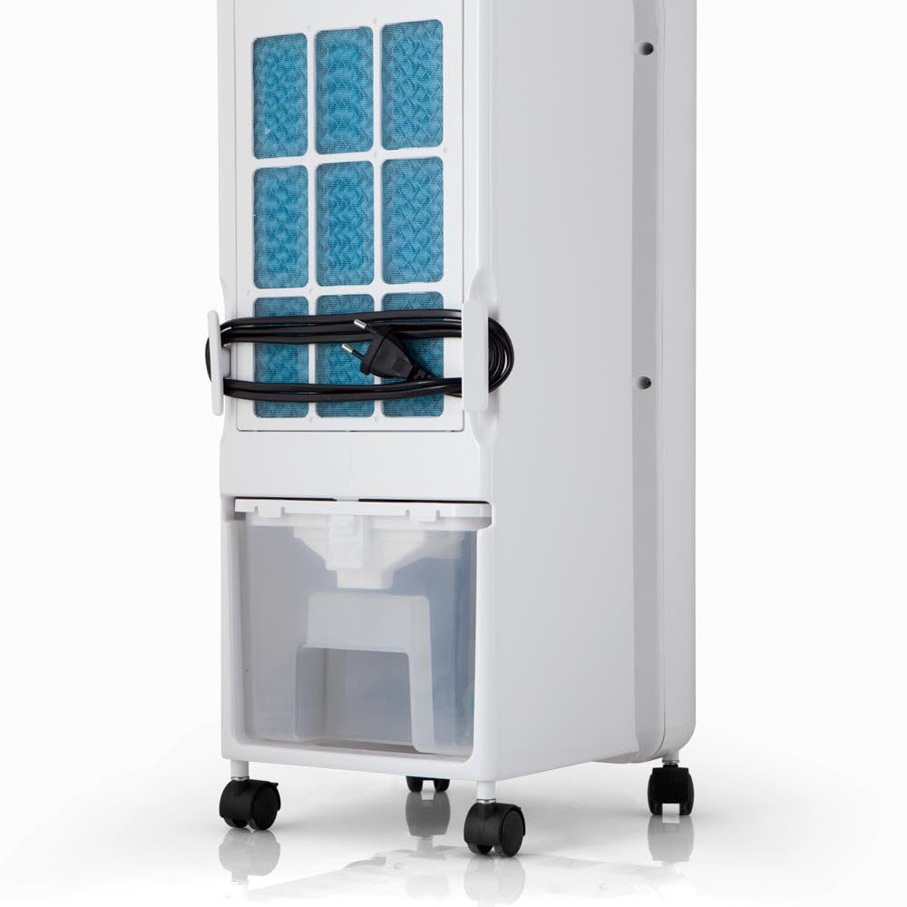 Orbegozo Air 46 Luftkühler 3-in-1, 3 Stufen, Zeitschalter, Kühlakkus, Tank von 6 l, Fernbedienung, leise, 55 W, Kunststoff / Metall | 3 Geschwindigkeitsstufen, Timer, 6 Liter Tank, Fernbedienung, 55 W