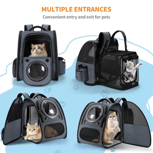 Bubble Cat Backpack Carrier, Expandable Cat Carrier Backpack,Breathable Pet Backpack for Medium Cat,Kitten and Small Puppy, Large Space,Portable Bags Foldable Dog Backpack for Traveling,Hiking(Grey) - Image 5