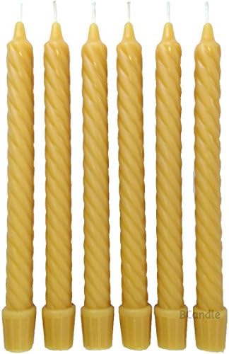 BCandle 100% Pure Beeswax Spiral Twist Taper Candles (Set of 6) Organic - 8 Inches Tall, 3/4 Inch Diameter, Hand Made