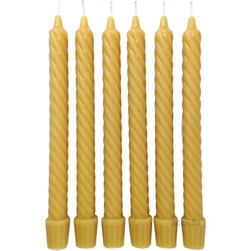 Bcandle 100% Pure Beeswax Spiral Twist Taper Candles (Set Of 6) Organic - 8 Inches Tall, 3/4 Inch Diameter, Hand Made #TOP2