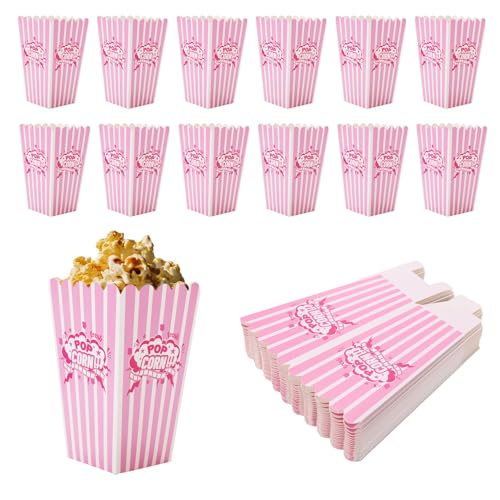 24uds Cajas Palomitas Rosas, Pequeñas Cubos Palomitas Cartón a Rayas Rosas y Blancas Recipientes Snacks Fiestas para Noche Cine Baby Shower Suministros Fiestas Cumpleaños