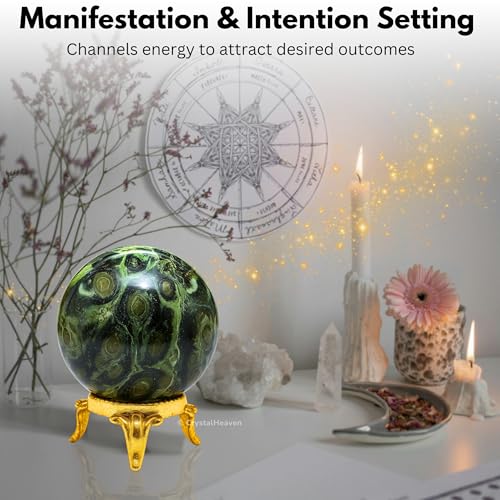 Image of Certified Kambaba Jasper Crystal Ball for Meditation - Premium Crystal Vastu Items for Home and Feng Shui Items for Good Luck - Ideal for Pooja Supplies and Spiritual Practices (2 inch Inch)