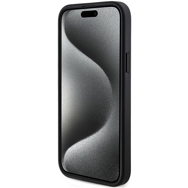 Guess GUHMP15SG4GFRK - Custodia rigida per iPhone 15/14/13 6.1", collezione 4G, con logo in pelle, colore: Nero